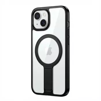 Schutzhülle GUAN für Apple iPhone 16 mit 10H gehärtetem Glas und integriertem Ständer, transparent/schwarz