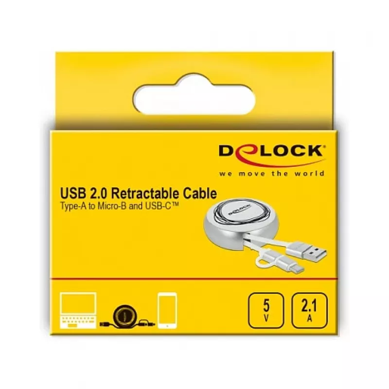 Aufrollbares Kabel DeLOCK USB 2.0 2 in 1 Typ-A auf Micro-B und USB-C™