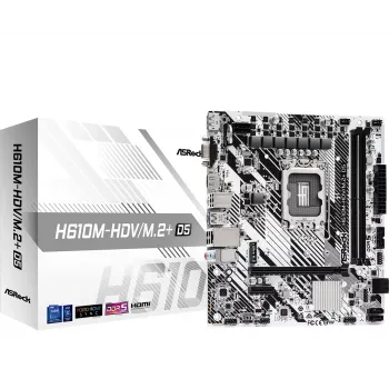 Mainboard ASRock H610M-HDV/M.2+ D5 — Intel H610, LGA 1700, microATX, 2× DDR5 DIMM, M.2, HDMI 2.1, DP 1.4