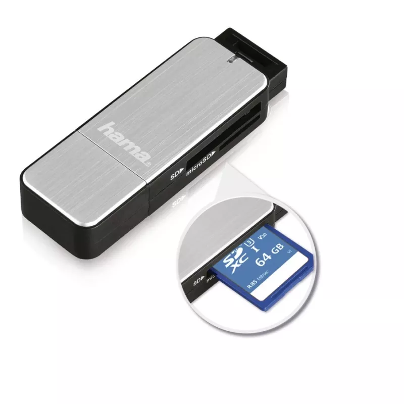 Hama 123900 Kartenlesegerät USB 3.2 Gen 1 (3.1 Gen 1) Schwarz, Silber