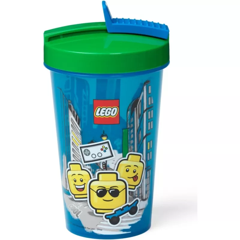 Room Copenhagen LEGO Trinkbecher mit Strohhalm Iconic Boy Hellblau (blau/grün, 500 ml)