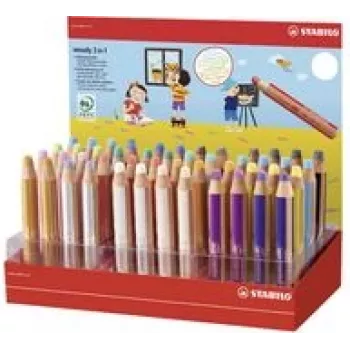 Farbstift/-Stick Stabilo Multitalentstift woody 7,60 cm (3) — 48-Farben-Runddisplay, Multifunktion: Farbstift, Aquarell, Wachsmalkreide
