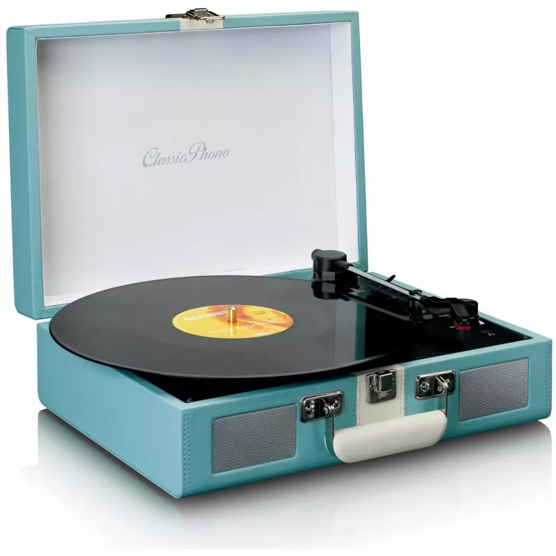 Riemengetriebener Audio-Plattenspieler Lenco TT-110 Blau Weiß halbautomatisch