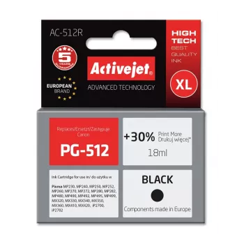 Activejet AC-512R Tinte (Ersatz für Canon PG-512; Premium; 18 ml; Schwarz)