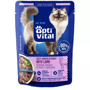 OPTIVITAL Tasty shreds in Sauce mit Lamm - Nassfutter für Katzen - 85g
