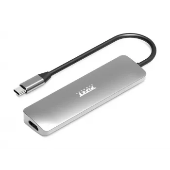 Schnittstellen-Hub Port Designs 900162 USB Typ-C — USB Typ-C Ausgang, 3840x2160@60Hz, 20V/5A Eingang, 117×34×13 mm, silber