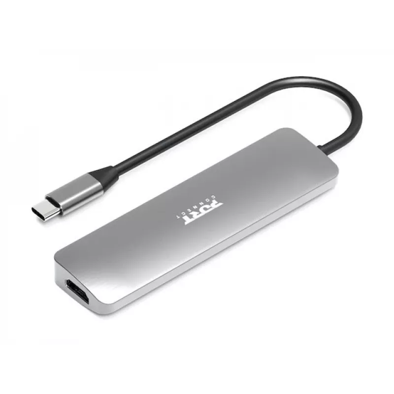 Schnittstellen-Hub Port Designs 900162 USB Typ-C — USB Typ-C Ausgang, 3840x2160@60Hz, 20V/5A Eingang, 117×34×13 mm, silber