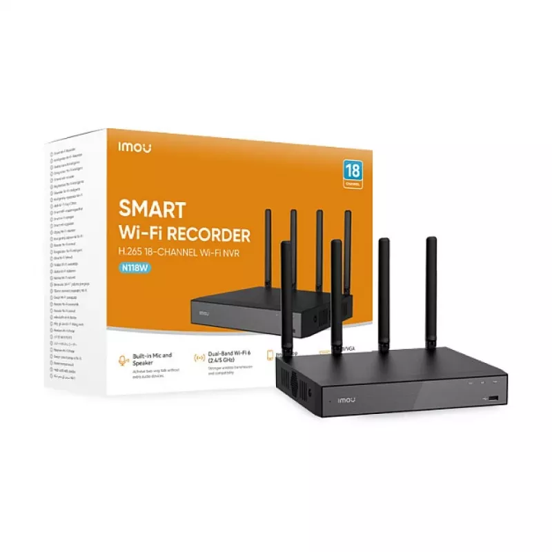 Netzwerk-Videorecorder IMOU N118W Schwarz — 18 Kanäle, 4-Kanal-Wiedergabe, max. 3840×2160, Dualband-WLAN, SATA bis zu 16 TB