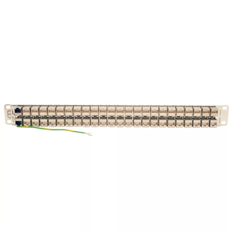 Tripp N254-048-SH-6A 48 Ports 1 HE Rackmontage geschirmtes Cat6a STP Durchgangs-Patchpanel - RJ45 Ethernet - TAA - 10 Gigabit Ethernet - RJ-45 - Cat6a - Silber - Weiß - Rackeinbau