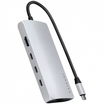 Laptop-Dock / Port-Replikator Satechi ST-P8KES — Kabelgebunden, USB 3.2 Gen 1 Type-C, Gigabit Ethernet, SD-Karte, Silber