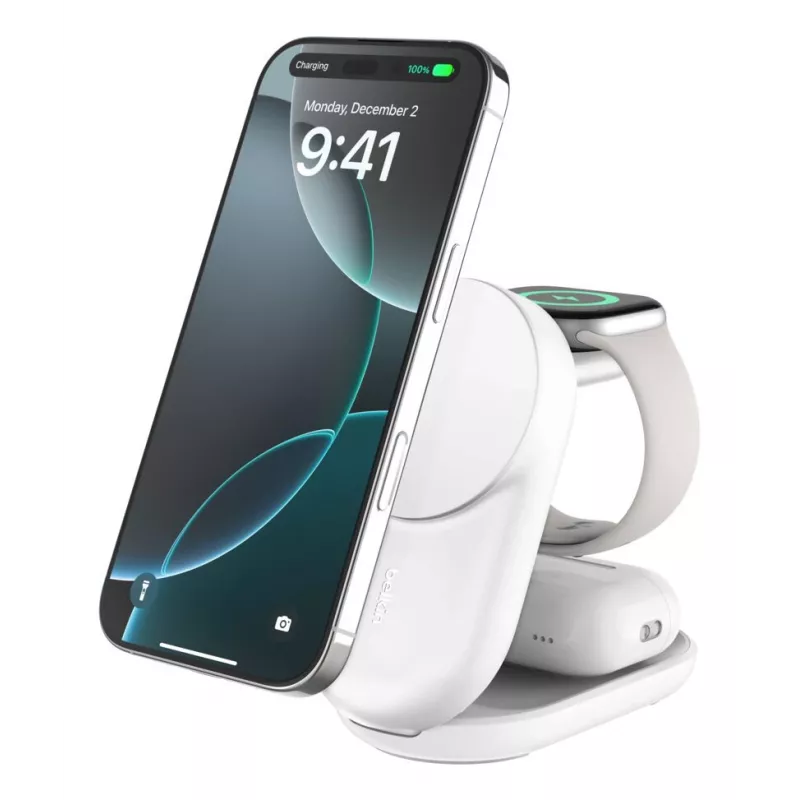 Indoor-Ladegerät Belkin UltraCharge 25W Qi2 3in1 Magnetisches Ladegerät EU Weiß Rund
