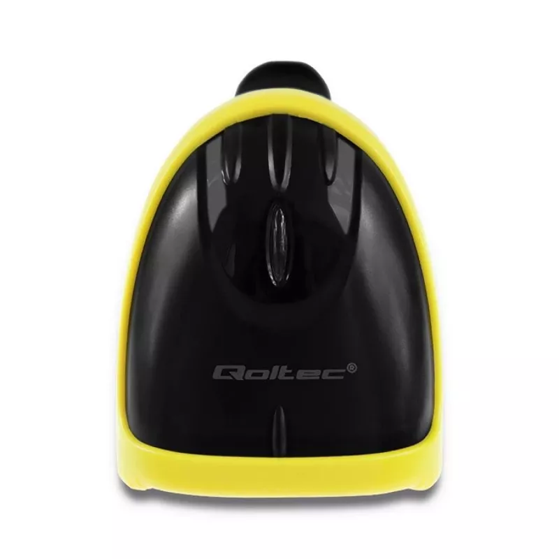 Hand-Barcodelesegerät QOLTEC 50867 — 1D/2D-Laserscanner, USB kabelgebunden, 600 mm Reichweite, gelb/schwarz