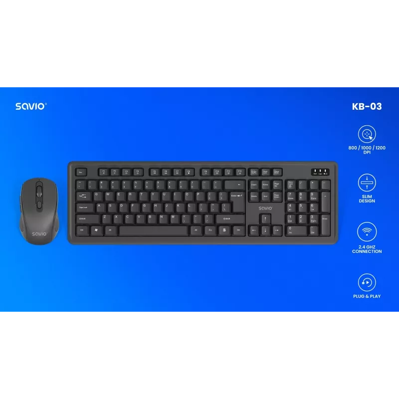 Savio KB-03 Tastatur Maus inklusive Home/Office USB QWERTY US Englisch Schwarz