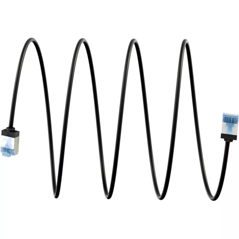 Goobay Ultra-Flexible CAT 6A Patchkabel schlank U/FTP schwarz – extra-kurzer Stecker (74317)