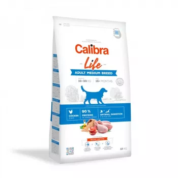 Trockenfutter für Hunde Calibra Life Adult Medium Chicken 12 kg — Alleinfuttermittel für ausgewachsene mittelgroße Hunde, 24 % Protein, 15 % Fett