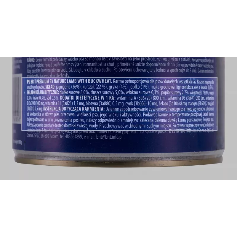 Nassfutter für Hunde Brit Premium by Nature Lamm mit Buchweizen 800 g, getreidefrei, ausgewachsene Hunde, Dose