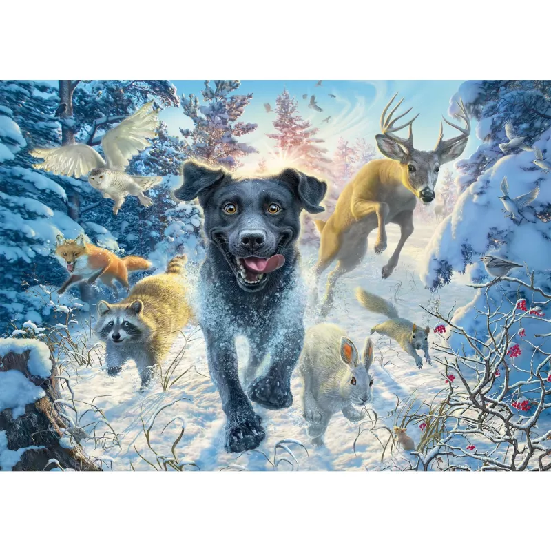 Mark Fredrickson: Hundeliebe – schwarzer Labrador im Schnee, Puzzle 1000 Teile