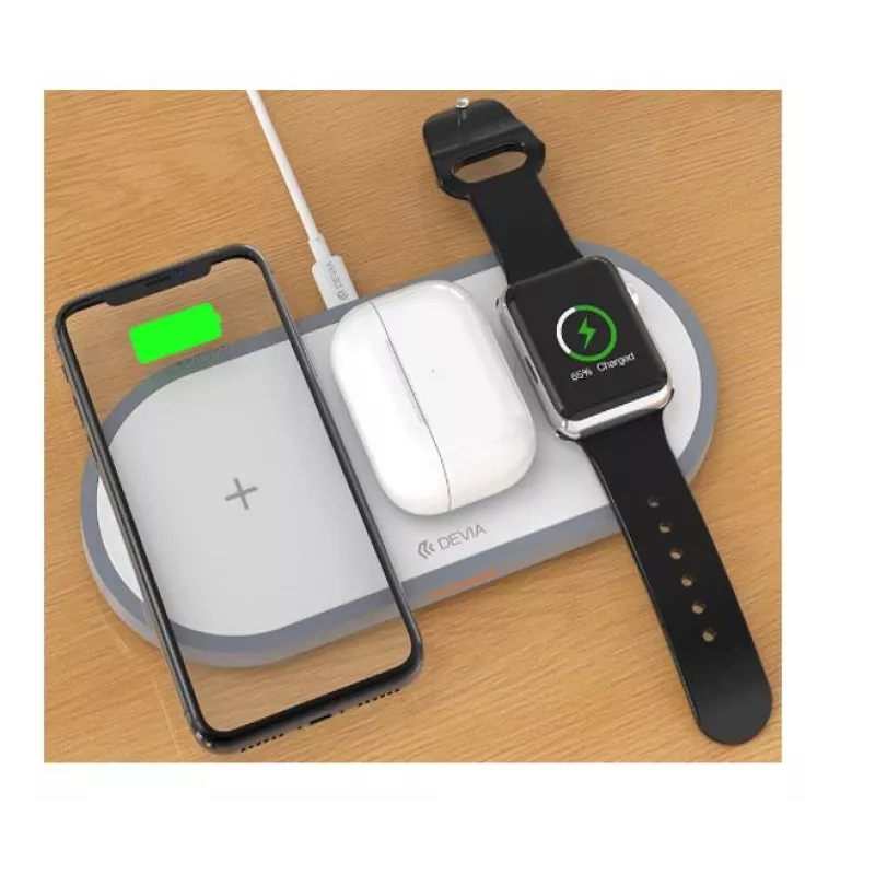 3-in-1 kabelloses Ladegerät Devia V4 10W — für Smartphone, Apple Watch, Kopfhörer