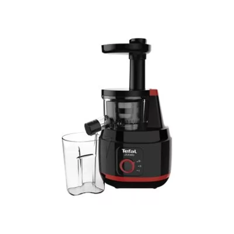 Slow Juicer Tefal Juiceo ZC150 – 150 W, 4,5 cm Einfüllschacht, 0,8 l Saft- und Tresterbehälter, 80 RPM, Schwarz/Rot