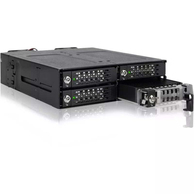 ICY DOCK - ToughArmor MB720MK-B V3 - 4x PCIe 4.0 M.2 NVMe zu 4x OCuLink in 1x 5,25 Schacht mobiler Rahmen Metall schwarz mit Schlüsselsperre (Tri-Mode-kompatibel)
