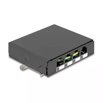 DELOCK Blindabdeckung 4-Port für Keystone-RJ-Module, schwarz, Metall – Tisch-/Wand-/Hutschienenmontage