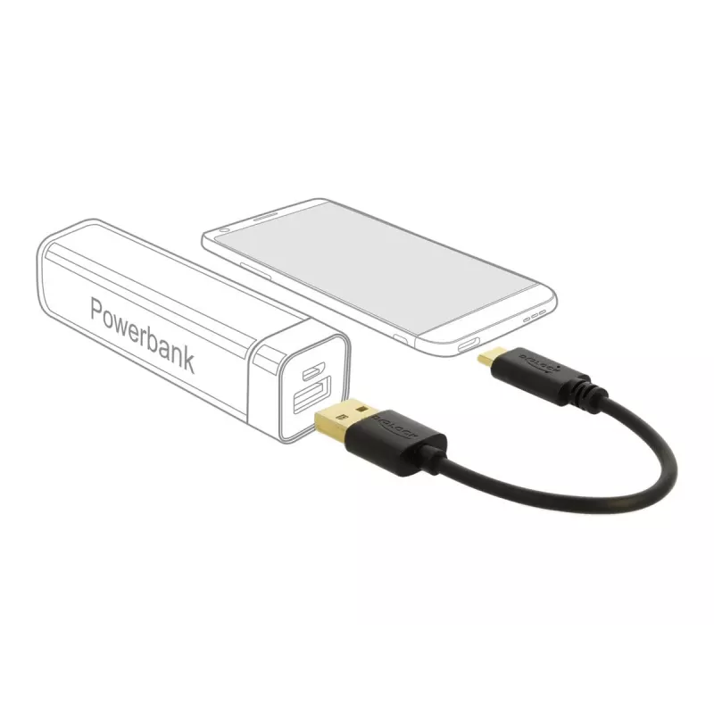 DeLOCK USB-Ladekabel Typ-A auf USB Typ-C 15 cm Schwarz