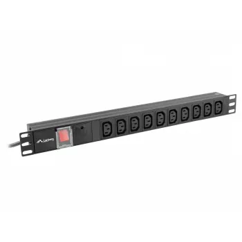 Stromverteilereinheit LANBERG PDU-10I-0200-IEC-BK — 10× C13-Ausgänge, 2 m Kabel, 10 A, 2500 W, schwarz