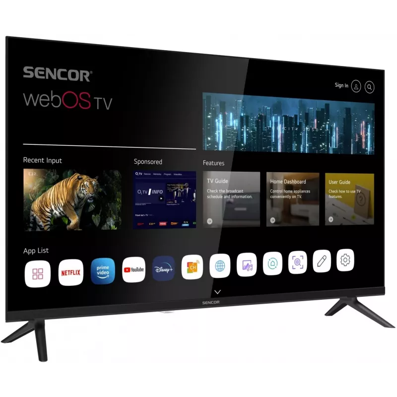 LED SMART TV SENCOR SLE 32S803B 32 Zoll webOS HD 1366×768, HDR10, Wi‑Fi, Bluetooth, DVB‑T/T2/C/S/S2, 3×HDMI, 2×USB