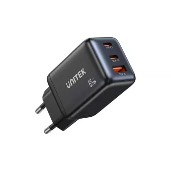 Unitek Wandladegerät GAN 65W mit 2x USB-C und 1x USB-A, Power Delivery 3.0