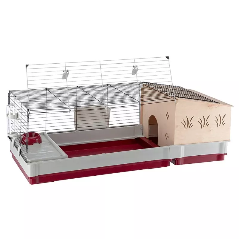 Käfig Ferplast Krolik 140 Plus für Kaninchen, Grau/Rot, B1420×T600×H500 mm, Metall/Kunststoff