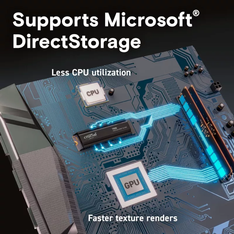 SSD-Laufwerk Crucial T500 1TB M.2 NVMe 2280 PCIe 4.0 mit Kühlkörper
