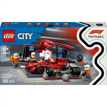 LEGO City F1-Boxenstopp-Set 60443 – Ferrari F1-Auto, 322 Teile, 5 Minifiguren, Alter 6+