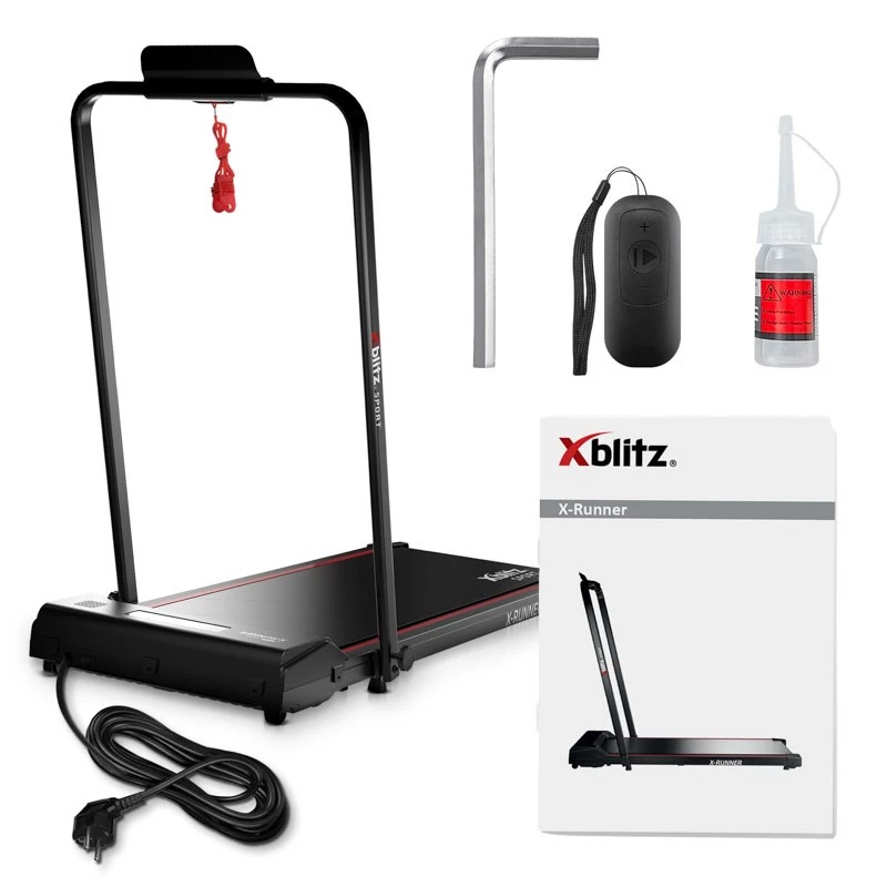 Motorisiertes Laufband Xblitz X-RUNNER — faltbar kompakt, max. Geschwindigkeit 12 km/h, max. Nutzlast 120 kg, schwarz