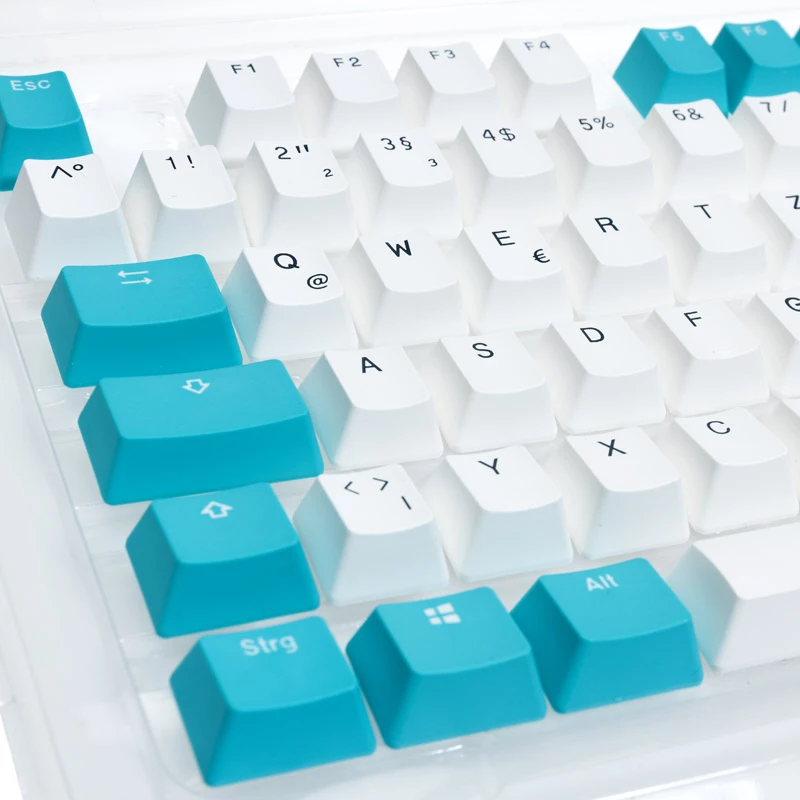 Ducky Keycap Set, PBT, ISO (DE) - weiß/blau