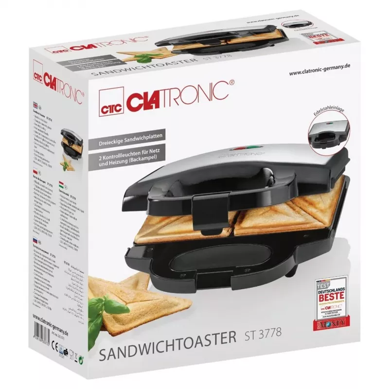 Clatronic ST 3778 Sandwichmaker 750 W Schwarz, Edelstahl
