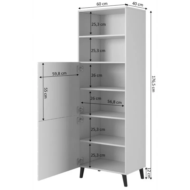 Schrank ABETO 60x40x176.5 cm weiß/glänzend weiß
