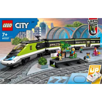 LEGO 60337 City Express Personenzug Set ferngesteuertes Spielzeug Geschenk für Kinder Jungen und Mädchen mit funktionierenden Scheinwerfern 2 Waggons und 24 Schienenteilen