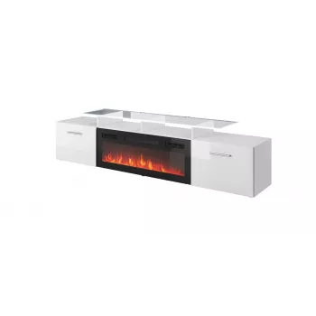 TV-Schrank Cama Meble ROVA mit elektrischem Kamin 190x37x48 cm weiß/hochglanzweiß