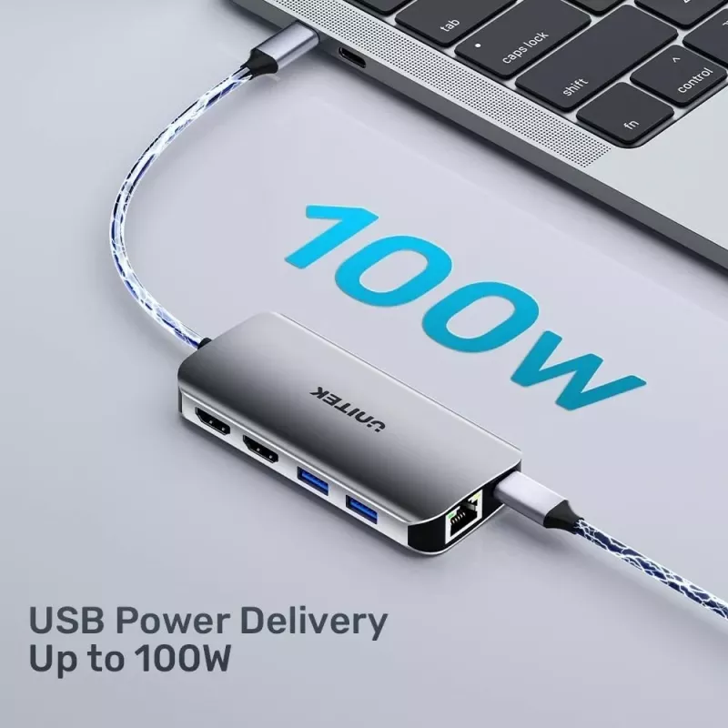 USB-C Hub Unitek D1122A01 mit 2x HDMI 4K und 100W Power Delivery