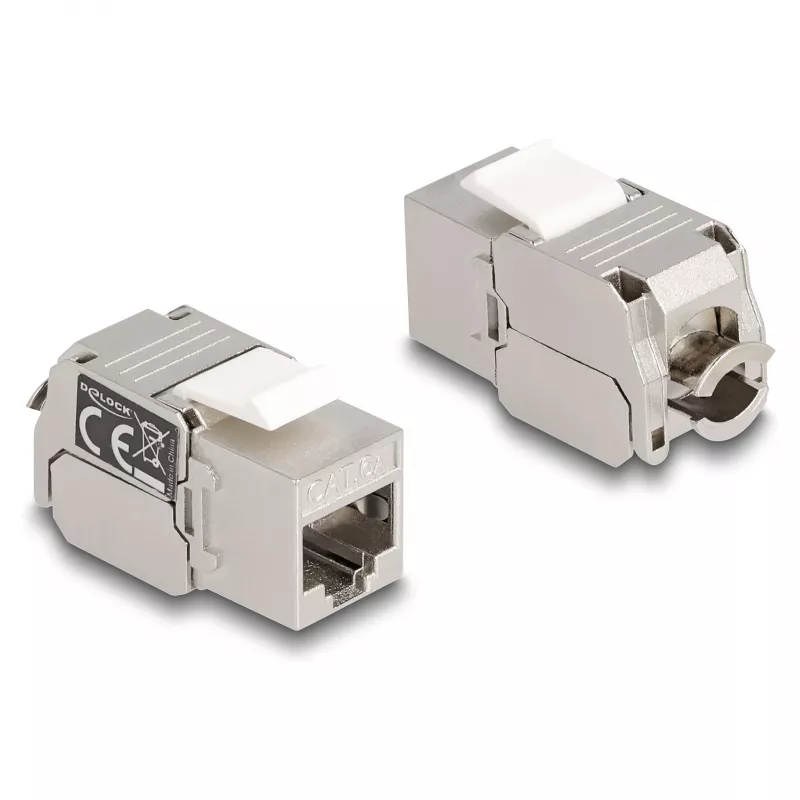 DeLOCK Keystone-Modul RJ45-Buchse auf LSA Kat.6A mit LED Silber-Weiß