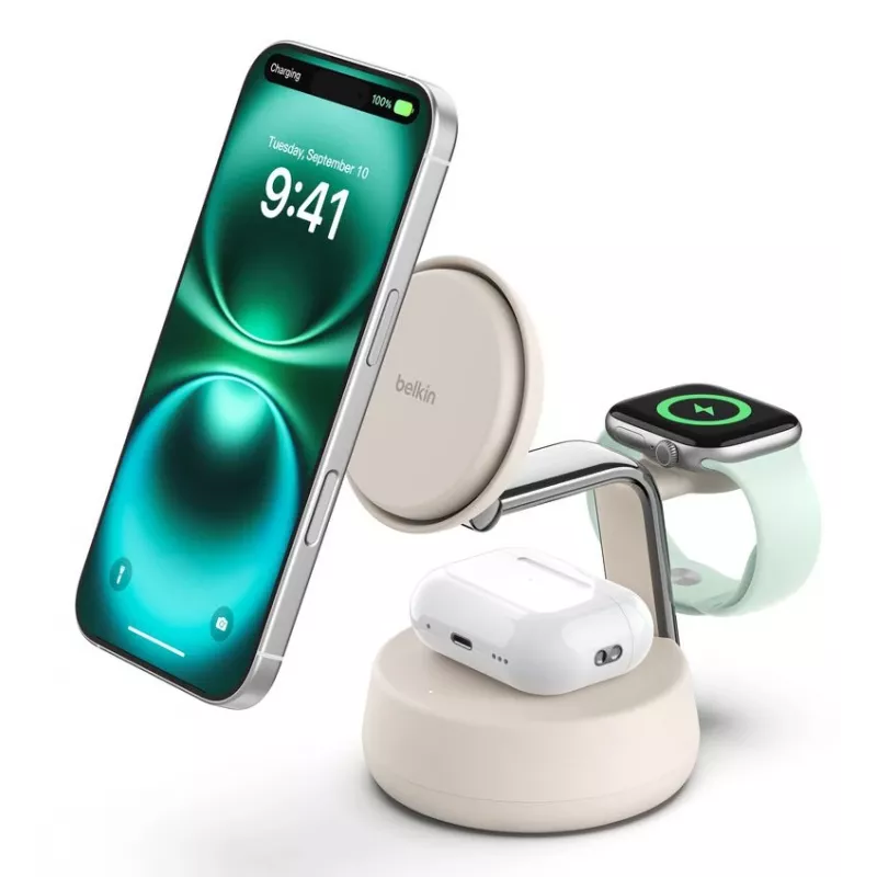 Kabelloses USB-Ladegerät Belkin Qi2 WIZ040KQSD — 25 W, USB-Stromversorgung, 1,5 m Kabel, weiß, für Smartphone Smartwatch Kopfhörer Fitness-Tracker