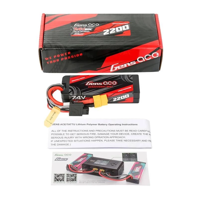 Lipo Gens ace G-Tech 2200mAh 7.4V 2S1P 60C GRP-76 Hardcase Akku mit XT60 Stecker