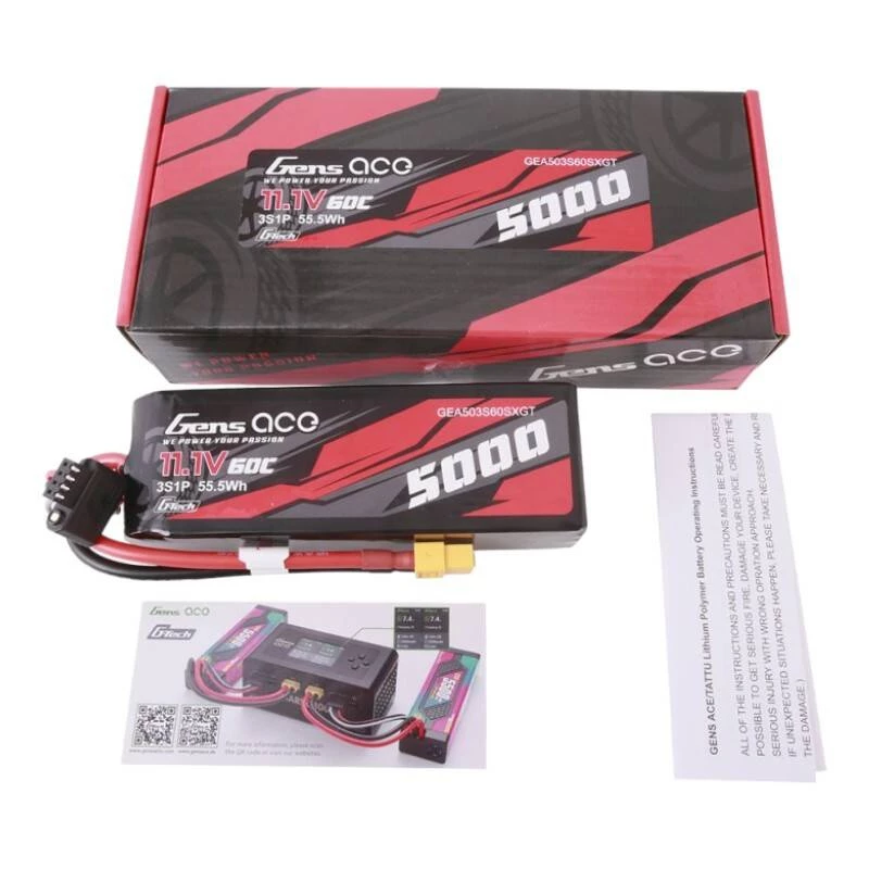 Gens ace G-Tech 5000mAh 11.1V 60C 3S1P Short-Size Lipo mit XT60-Stecker