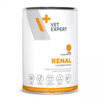 Nassfutter für Hunde VETEXPERT Renal Chicken 400 g — Veterinärdiät für Hunde mit Nierenproblemen, adult, 77% Feuchtigkeit, 6,3% Protein