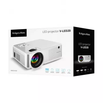 Standard-Throw-Projektor kruger & matz V-LED20 Full HD 1080p, LED, 1,4:1 Throw-Verhältnis, 15–150 Zoll Leinwand, Bluetooth, 3-W-Lautsprecher