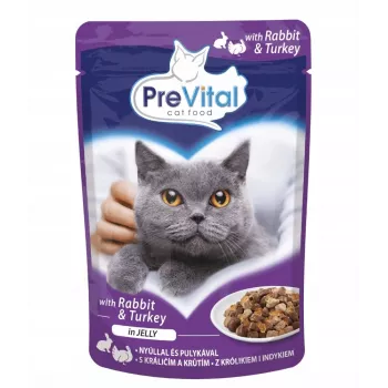 Nassfutter PREVITAL Truthahn und Kaninchen in Gelee 100 g Beutel, erwachsene Katzen, 7% Protein, 82% Feuchtigkeit