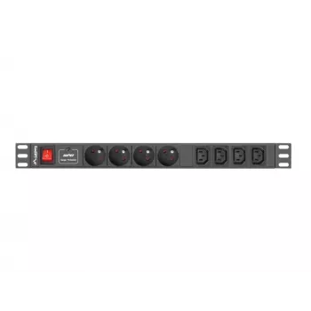 Stromverteilereinheit LANBERG PDU-04E04I-0200-IEC-BK — 1U, 4 Typ-E-Steckdosen, 2 m Kabel, 10 A, 220–250 V
