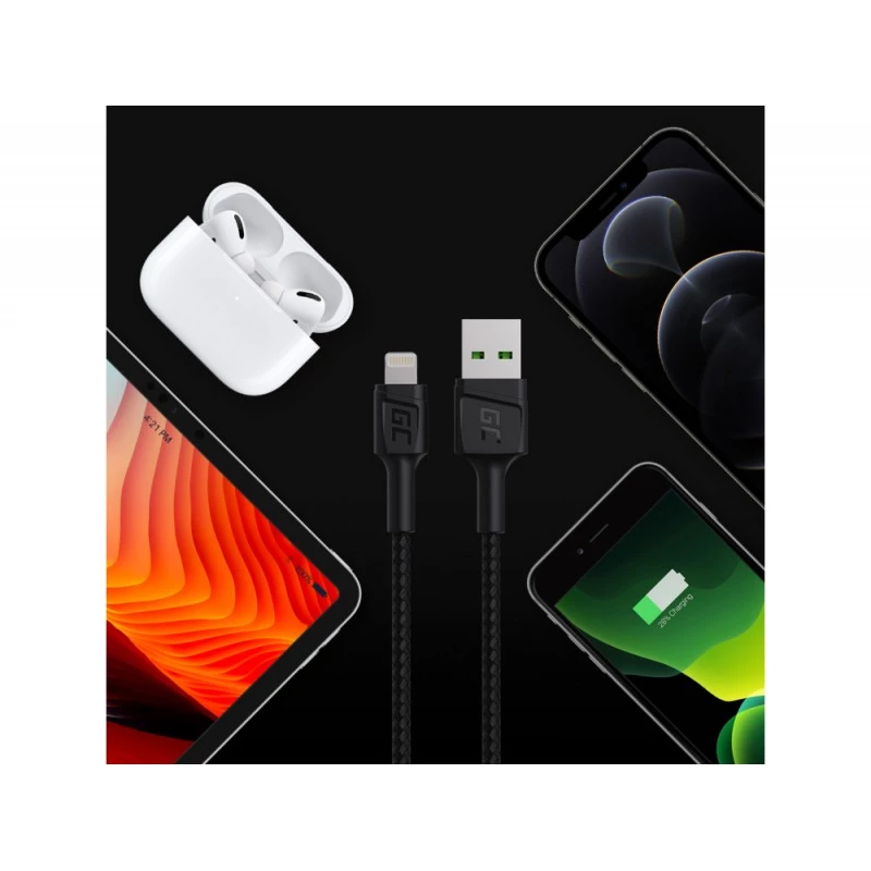 Lightning-Kabel Grün Cell KABGC18 — 2 m, Lightning auf USB-A, schwarz