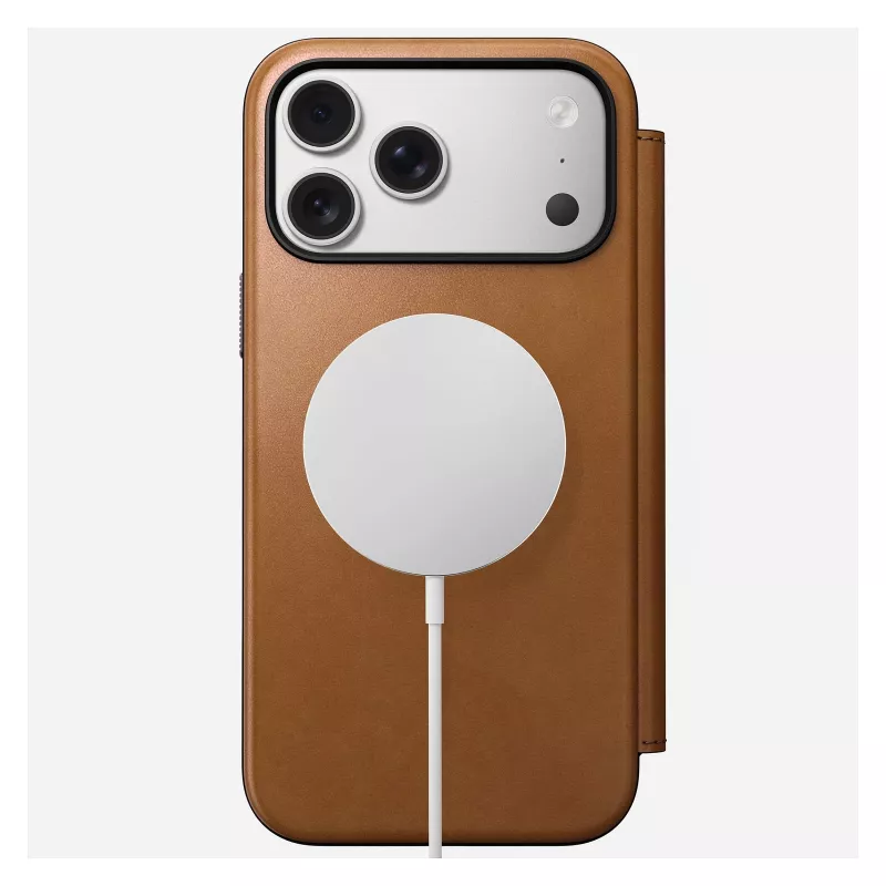 Mobiltelefon-Folio Nomad Modern Leather Folio Hülle für iPhone 17 Pro Max – Tan, passend für bis zu 17,5 cm (6,9 Zoll) Bildschirm, 4 Kartenfächer