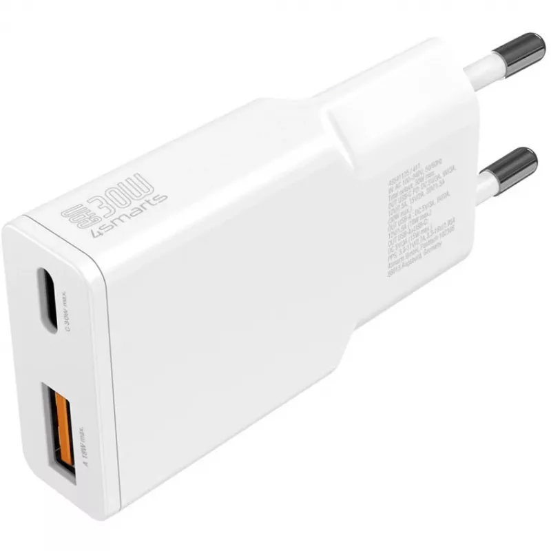 Ladegerät 4smarts PDPlug Duos schlank Smartphone Tablet Weiß AC Schnellladung